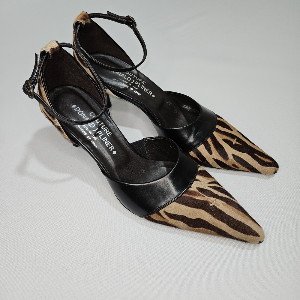 Donald J. Pliner Black and Brown Stiletto Heels with Slingback